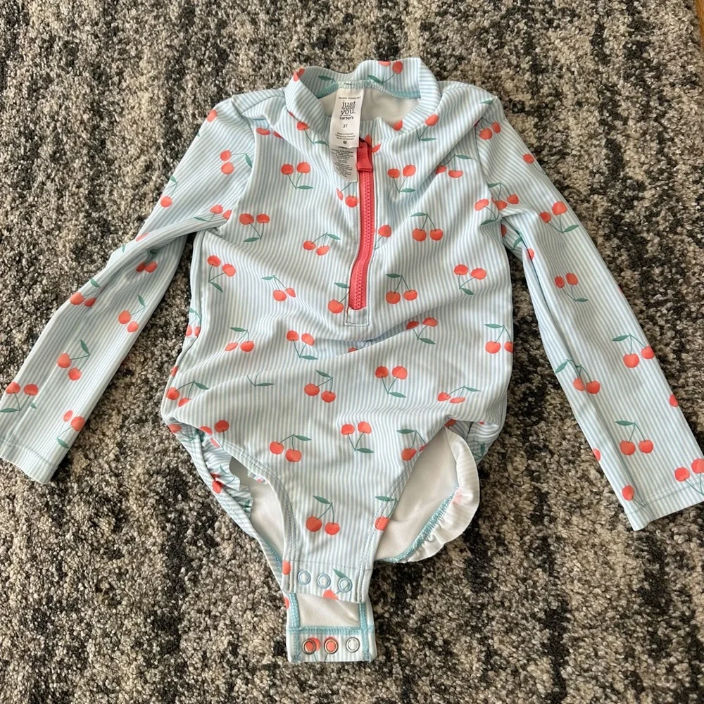 Cherry Print and Tie-Dye Kids One Piece Swim Set Zip size 3
